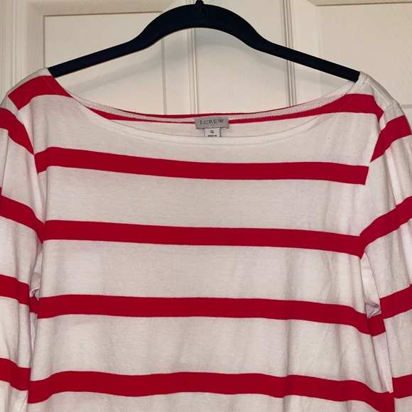 J.Crew Tops - J.Crew‎ Re-Imagined Red White Striped Boatneck Long Sleeve Cotton Tee AW619 SP21